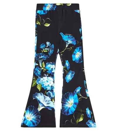 Dolce & Gabbana Kids' Printed Viscose Flared Pants In Blue