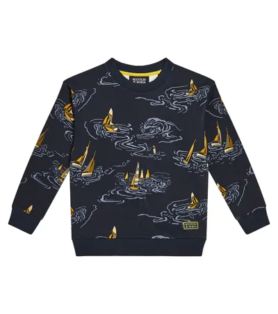 Scotch & Soda Kids' Printed Cotton Sweatshirt In Blue