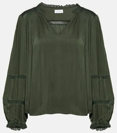 Velvet Koren Lace-trimmed Blouse In Green