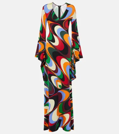 Pucci Onde Jersey Gown In Arancio Verde