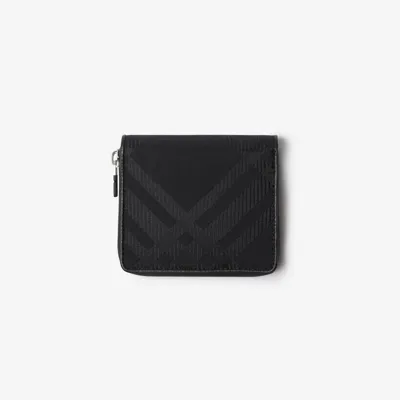 Burberry Check Jacquard Medium Zip Wallet In Black