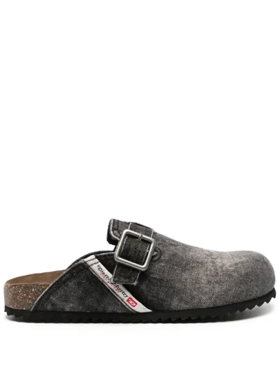 Diesel D-woodstock X Denim Slippers In Black