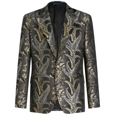 Etro Floral-jacquard Single-breasted Blazer In Grey