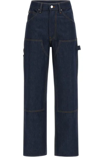 Amiri Logo Patch Straight Leg Jeans In Navy