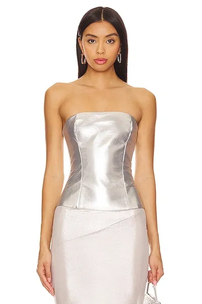 Superdown Novi Faux Leather Corset In Silver Metallic