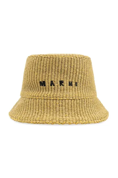 Marni Logo Embroidered Bucket Hat In Beige