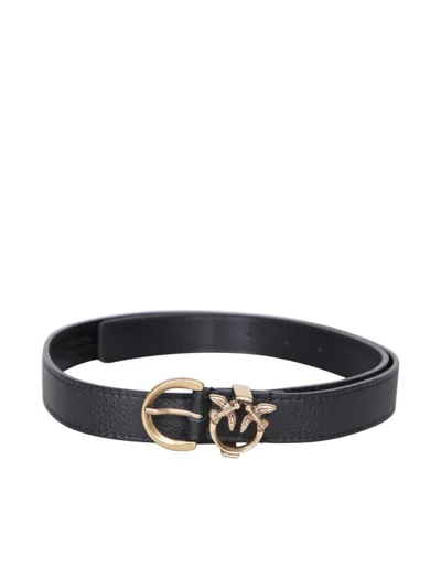 Pinko Love Birds-buckle Leather Belt In Black