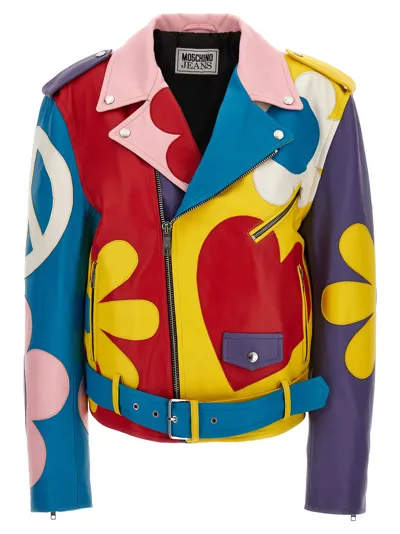 M05ch1n0 Jeans Multicolor Sheepskin Biker Jacket