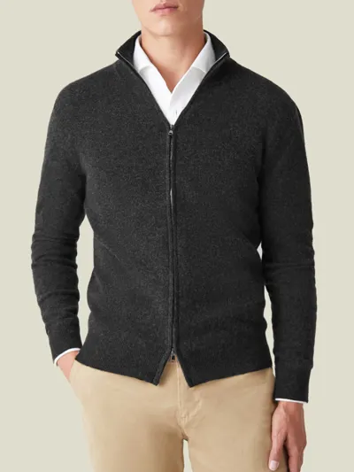 Luca Faloni Charcoal Grey Pure Cashmere Zip Cardigan