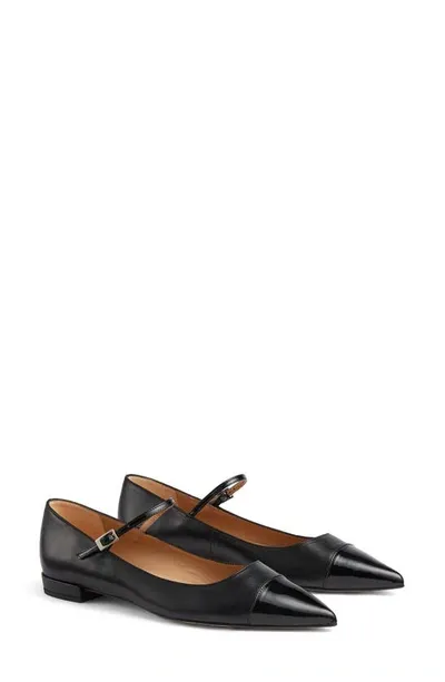 Lk Bennett Monty Pointed Cap Toe Mary Jane Flat In Black