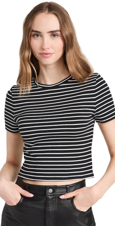 Alice And Olivia Cindy Boxy Classic Tee Black/off White Stripe