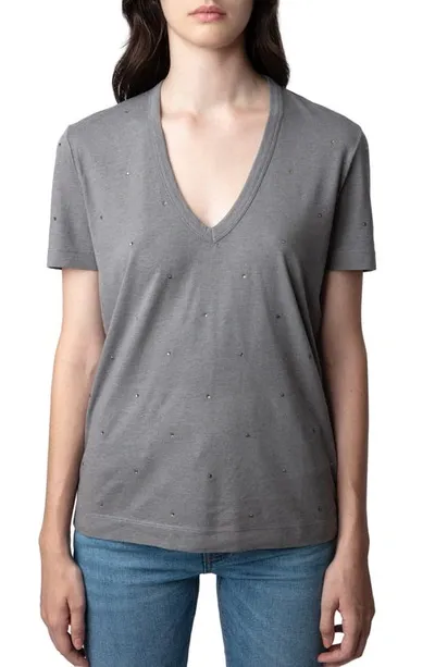 Zadig & Voltaire Wassa Rhinestone-embellished T-shirt In Gris Moyen