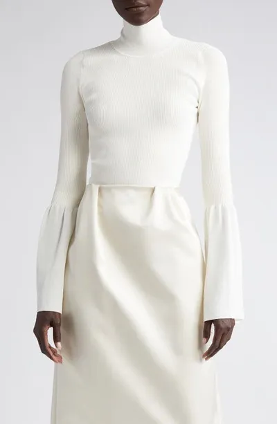 Altuzarra Dana Jersey-trimmed Ribbed Stretch-knit Turtleneck Sweater In Natural White