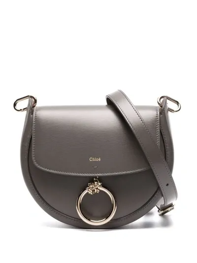 Chloé Arlne Large Leather Shoulder Bag In Grey