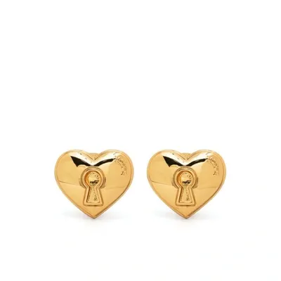 Moschino Logo-embossed Heart-motif Earring In Gold