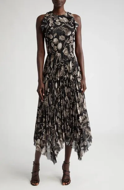 Jason Wu Collection Marine Print Pleated Dress In Black