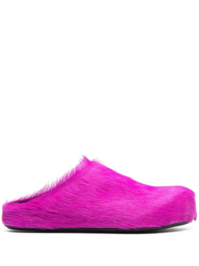 Marni Fluffy Open Back Slippers In Pink & Purple