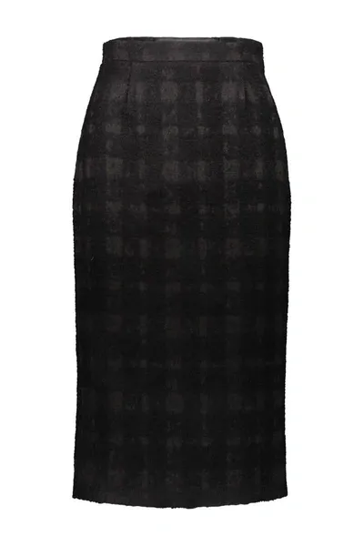 Rochas Pencil Skirt In Solid Check Boucle In Black