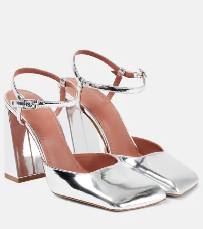 Amina Muaddi Charlotte 95 Metallic Leather Pumps In Silver