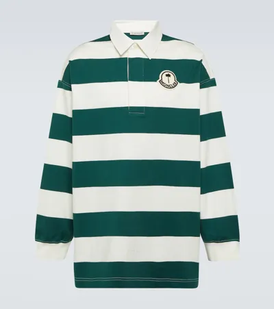 Moncler Genius Palm Angels Oversized Logo-appliquéd Cotton-jersey Polo Shirt In Green White Stripe