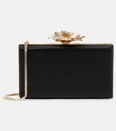 Victoria Beckham Frame Flower Satin Clutch In Black