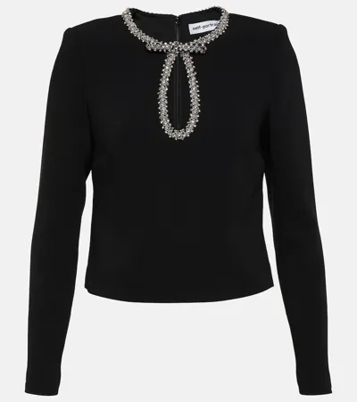 Self-portrait Crepe Embellished Top In Black