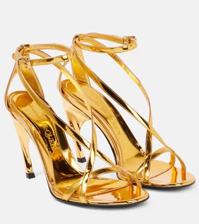 Alexander Mcqueen Armadillo Metallic Leather Sandals In Gold