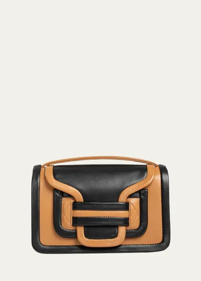 Pierre Hardy Alpha Colorblock Flap Leather Crossbody Bag In Cognac Black