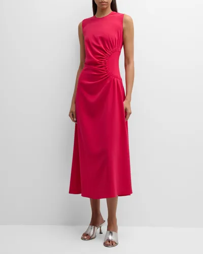 Lela Rose Sunburst Ruched-side Sleeveless Midi Dress In Pink