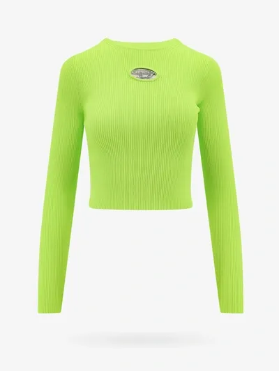 Diesel M-valary Logo Ribbed Top In Green