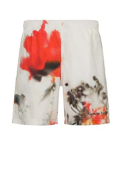 Alexander Mcqueen Obscured Flower Swim In White & Red