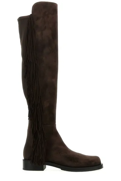 Stuart Weitzman 5050 Bold Fringed Boots In Dark Brown