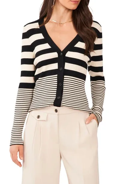 Vince Camuto Stripe Rib Cardigan In Rich Black