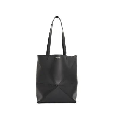 Loewe Puzzle Convertible Medium Leather Tote In Black