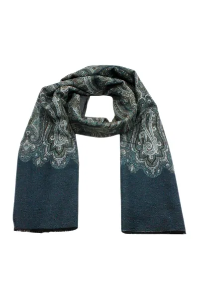 Kiton Light Scarf With Small Fringes At The Bottom With A Patterned Motif In Verde