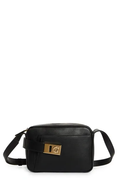 Ferragamo Calfskin Leather Crossbody Camera Bag In Black