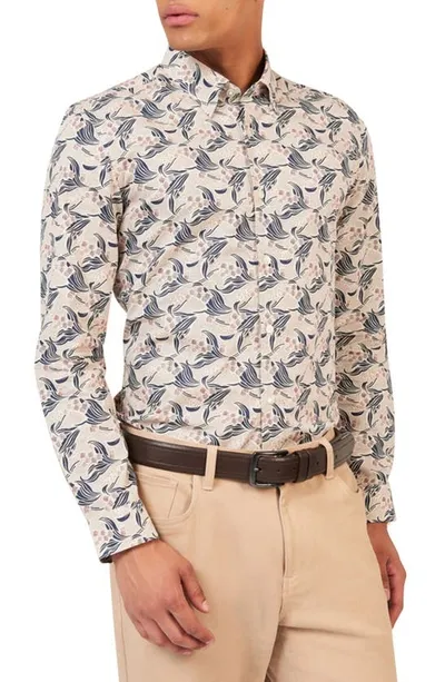 Ben Sherman Men's Art Nouveau Floral Shirt In Fog