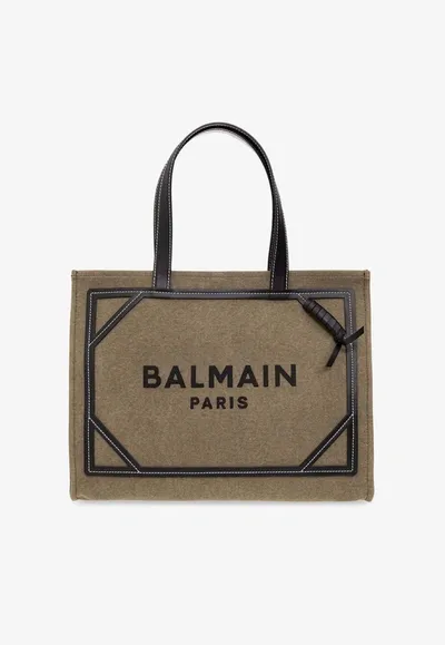 Balmain B-army 42 Canvas Tote Bag In Green