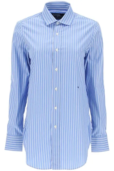 Homme Girls Striped Poplin Shirt In Blue