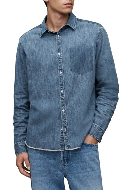 Allsaints Solar Washed Denim Shirt In Washed Indigo