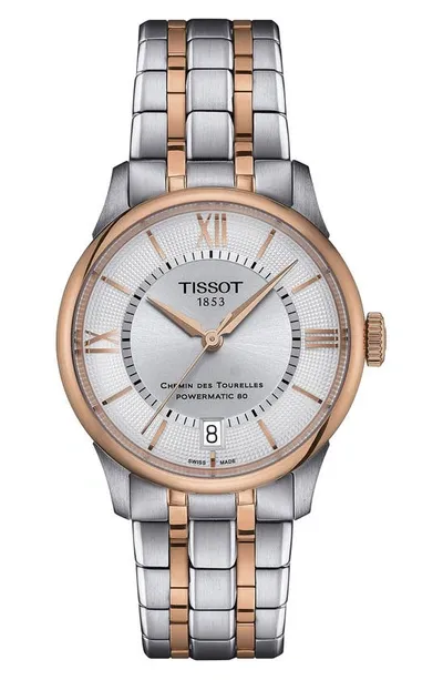 Tissot Chemin Des Tourelles Powermatic 80 Watch, 34mm In Silver/rose Gold