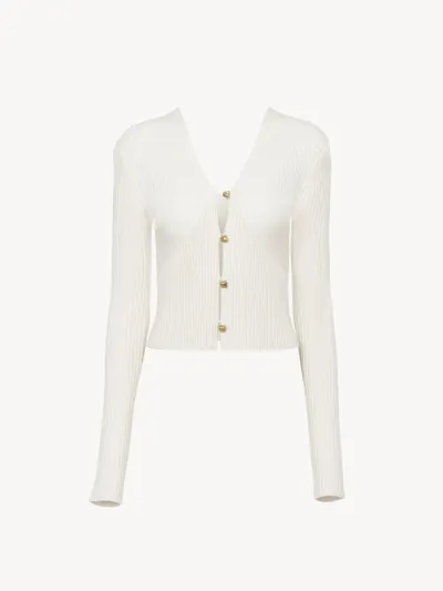 Chloé Cardigan Ajusté À Découpes Femme Blanc Taille S 89% Laine, 10% Polyamide, 1% Élasthanne In Iconic Milk