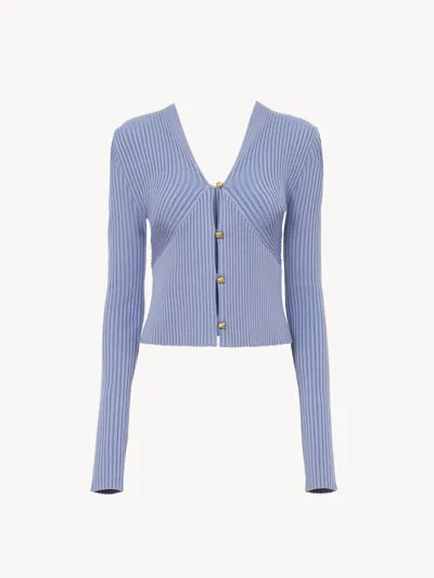 Chloé Cardigan Ajusté À Découpes Femme Bleu Taille L 89% Laine, 10% Polyamide, 1% Élasthanne In Blue