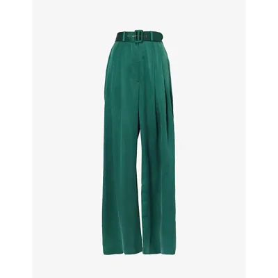 Zimmermann Womens Jade Buckle-embellished Wide-leg High-rise Silk Trousers In Green