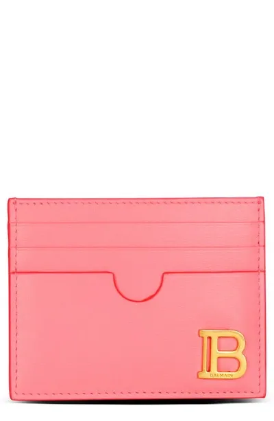 Balmain B Buzz Leather Card Case In Pink