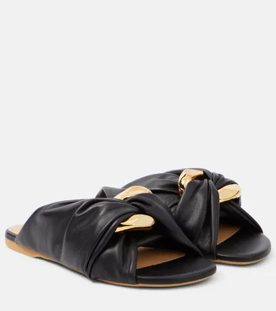 Jw Anderson Corner Leather Slides In Black