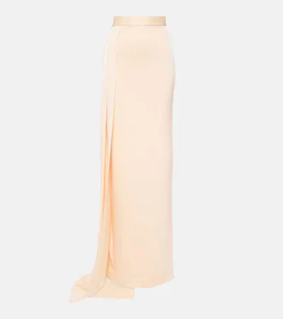 Alex Perry Draped Satin Maxi Skirt In Orange