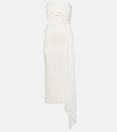 Alex Perry Draped Strapless Crepe Midi Dress In White