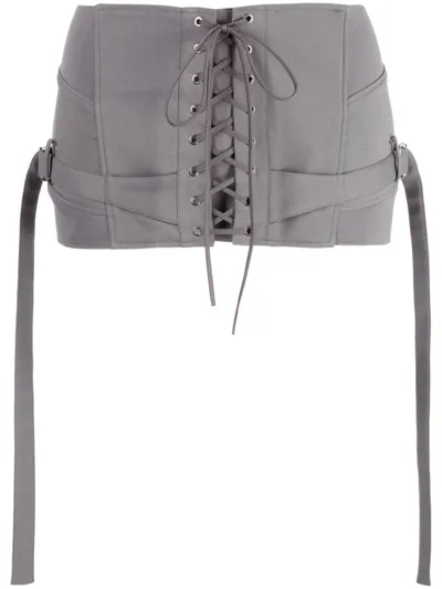 Knwls Strap-detail Lace-up Miniskirt In Grey