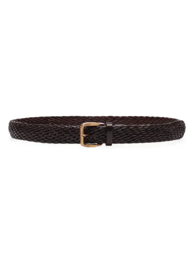 Brunello Cucinelli Interwoven-design Leather Belt In Brown